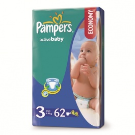 PAMPERS подгузники ACTIVE BABY 3 midi 4-9кг 62шт