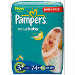 PAMPERS подгузники ACTIVE BABY 3 midi plus 5-10кг 74шт